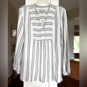 LOFT Petites LP Women's White With Pink and Black Striped Blouse.